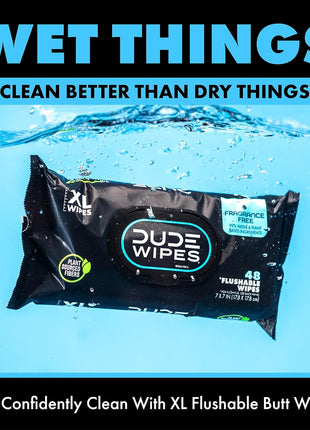 DUDE Wipes On-The-Go Flushable Wipes - 1 Pack, 30 Count - Unscented Extra-Large Individually Wrapped with Vitamin E & Aloe - Septic and Sewer Safe