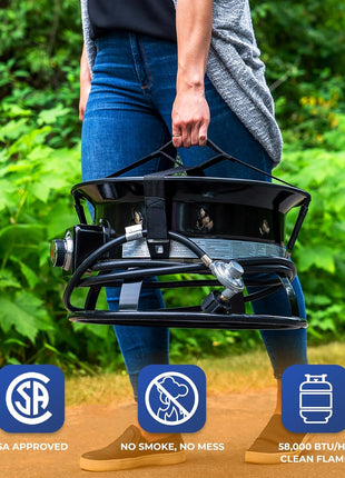 Outland Living Portable Propane Fire Pit, 19-inch, 58,000 BTU with Fire Pit Cover & Carry Kit, Smokeless Gas Firebowl | Perfect for Camping, Patio, Backyard, Tailgating, Deck, RV| Black 893 Deluxe