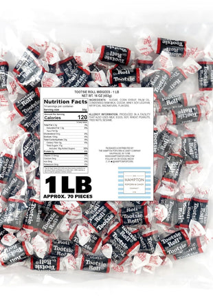 Tootsie Roll Midgees, 1lb Bulk Bag (Approx. 70 Pieces), Mini Chewy Candies, Individually Wrapped Bulk Candy, Chocolate Candies, The Hampton Popcorn & Candy Company