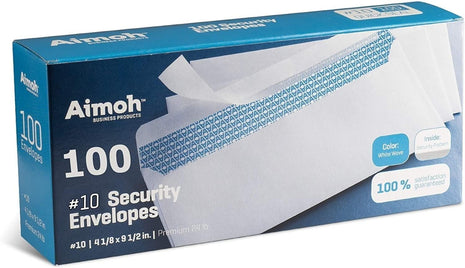 Aimoh #10 Security Self Seal Envelopes – 100 Qty |No Window, EnveGuard, 4? x 9½ inch, White, 24 LB, 100 Count (34100)