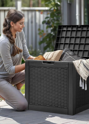 YITAHOME 32 Gallon Outdoor Storage Box, Water Resistant Resin Deck Box, Indoor Outdoor Lockable Storage Container for Patio, Garden, Cushions, Tools, Equipment (Black)