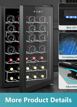 EUHOMY 45 Bottle Wine Cooler Refrigerator, Small Wine Fridge for Red, White and Champagne, 4.5 Cu.ft Mini Fridge with Adjust Temperature, Black