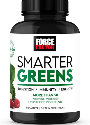 Force Factor Smarter Greens Supplement to Support Gut Health & Bloating | with Probiotics & Antioxidants to Improve Digestion, Support Immune Health and Metabolism, 90 Tablets