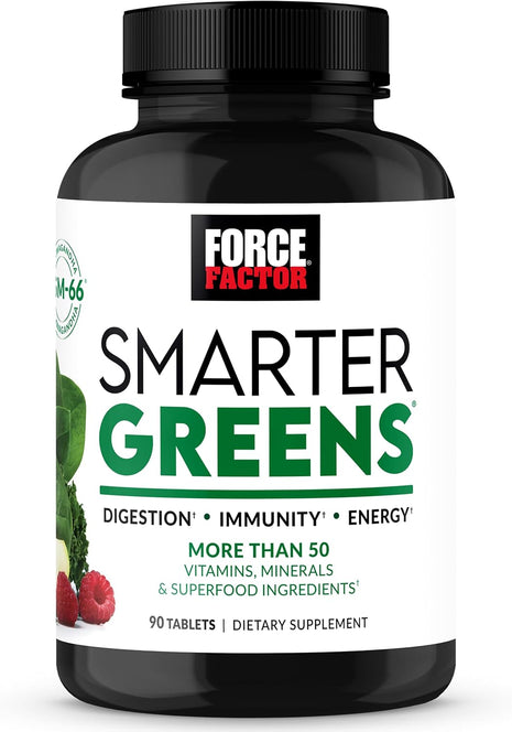 Force Factor Smarter Greens Supplement to Support Gut Health & Bloating | with Probiotics & Antioxidants to Improve Digestion, Support Immune Health and Metabolism, 90 Tablets