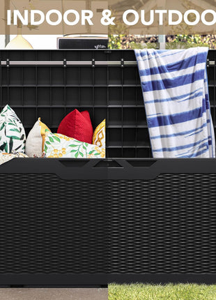 Devoko 100 Gallon Waterproof Large Resin Deck Box Indoor Outdoor Lockable Storage Container for Patio Furniture Cushions Garden Tools (100 Gallon, Black)