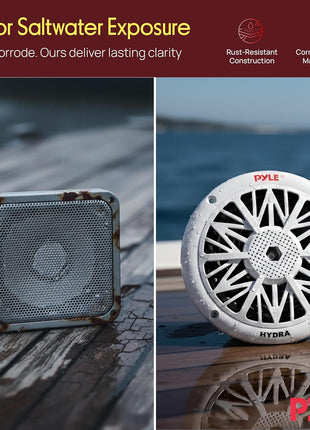 Pyle 5.25 Inch Dual Marine Speakers - 2 Way Waterproof and Weather Resistant Outdoor Audio Stereo Sound System with 150 Watt Power, Poly Carbon Cone, Cloth Surround and Low Profile Design - 1 Pair