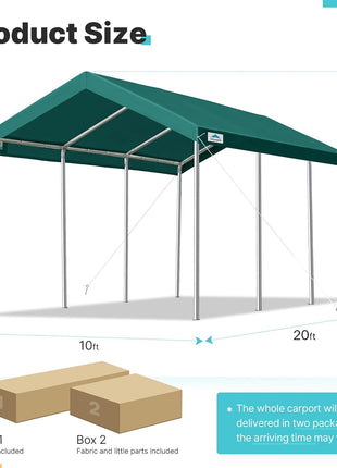 ADVANCE OUTDOOR 10x20 ft Heavy Duty Carport Potable Car Canopy Garage Party Tent Boat Shelter, Adjustable Height from 9.5 ft to 11 ft, Green
