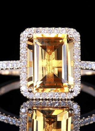 18K Gold Plated Emerald Cut 4ct Yellow Cubic Zirconia Cocktail Engagement Wedding Anniversary Rings Sterling Silver Yellow Topaz Rings for Women (6)