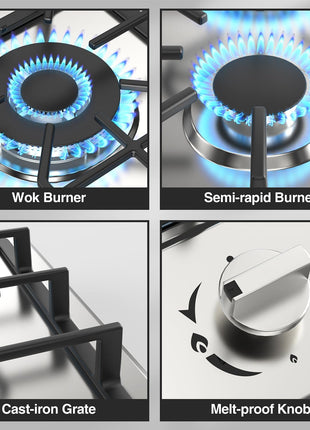 Gas Stove 2 Burner, Propane Cooktop 12 inch, Nafewin Portable Gas Cooktop Stainless Steel Stove Burner with Thermocouple Protection, Lpg/Ng Dual Fuel Built-in Hob for Apartments, Outdoor, Rvs