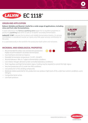 Lalvin Wine Yeast EC-1118 10pk