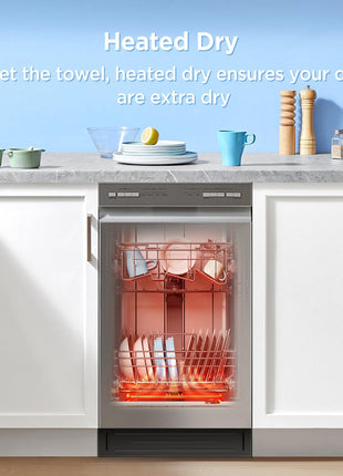 Midea 18 Inch Built-in Dishwasher, Slim Space-Saving Design with 8 Place Settings, 6 Washing Programs & Stainless Steel Tub, Energy Star Certified Dishwasher with Heated Dry & High Temp Wash, Silver