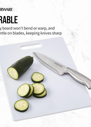 Farberware Large Cutting Board, Dishwasher  Safe Plastic Chopping Board for Kitchen with Easy Grip Handle, 11 inch by 14 inch, White