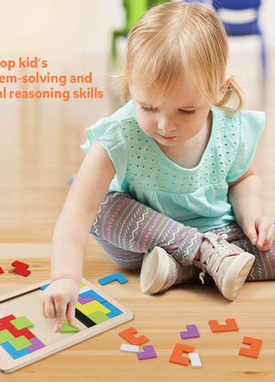 Coogam Wooden Blocks Puzzle Brain Teasers Toy Tangram Jigsaw Intelligence Colorful 3D Russian Blocks Game STEM Montessori Educational Gift for Kids (40 Pcs) | Wooden Puzzle Box Brain Game Building Block Intelligence Educational Gift for Toddlers