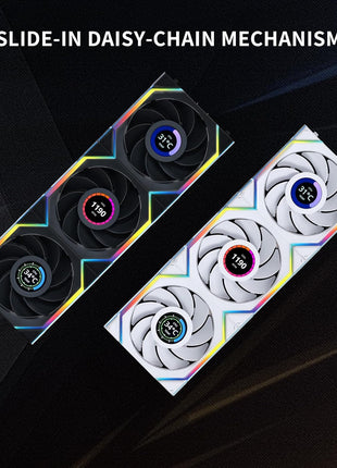Lian Li UNI Fan SL LCD Wireless (Reverse Blade) 120mm ARGB Fan - Triple Pack - 1.6" LCD Display - 2.4 GHz Wireless Signal for RGB & Fans Control - Controller Included & Required - White(12RSLLCD1W3W)