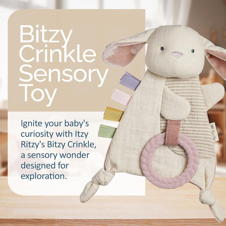 Itzy Ritzy Bitzy Crinkle Sensory Toy with Teething Toy, 0+ Months (Bunny)