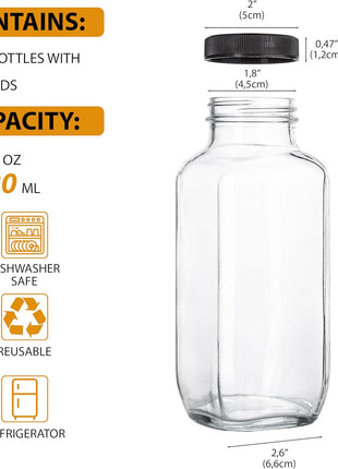 umud Juice Bottles with Lids, 16 Oz, Set of 3 | Clear Glass Jars with Caps, Reusable Empty Drink Containers, For Juicing, Smoothies, Water, Milk, Kombucha Storage
