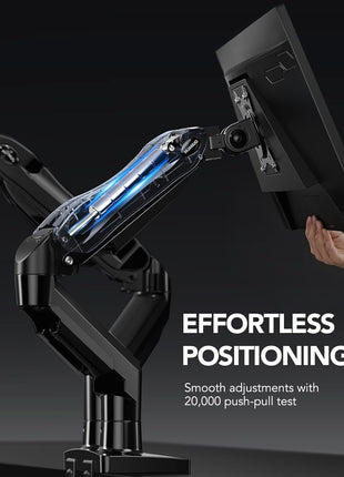 HUANUO FlowLiftTM Dual Monitor Stand, Fully Adjustable Gaming Monitor Desk Mount for 13–32′′ Computer Screens, Full Motion VESA 75x75/100x100 with C-Clamp & Grommet Base, Each Arm Holds 4.4 to 19.8 lbs
