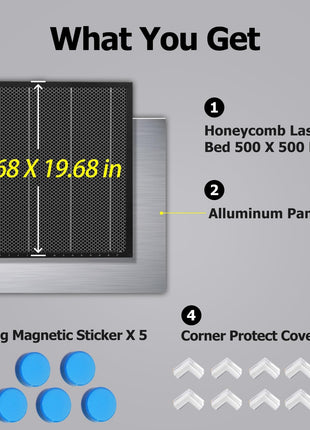 YOOPAI Honeycomb Laser Bed 500x500mm Honeycomb Working Table with Aluminum Panel for Laser Cutter Engraver Accessories, Desktop Protection, Fast Heat and Smoke Dissipation 19.68 inchx19.68 inch