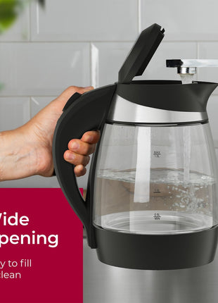 Mueller Living 1.8L Electric Kettle, Tea Kettle for Boiling Water | 1.8L | 1500W | LED | SpeedBoil | Automatic Shutoff | Cordless | Borosilicate Glass | BPA Free