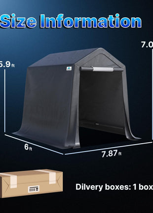 7x12 ft 2 Roll up Doors & Vents Outdoor Portable Storage Shelter Garage Tent Carport for Motorcycle ATV with Heavy Duty Metal Frame and Anti-UV Snow Resistant Waterproof Cover, Gray