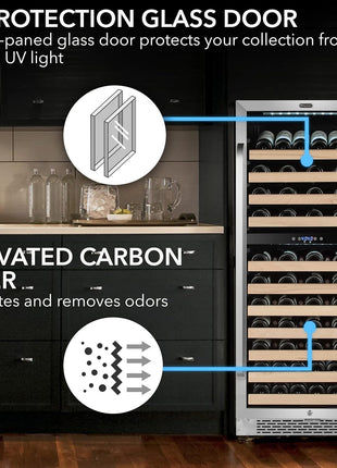 Whynter BWR-0922DZ 92 Built-in or Freestanding Stainless Steel Dual Zone Compressor Large Capacity Wine Refrigerator Rack for Open Bottles and LED Display, Dark Grey