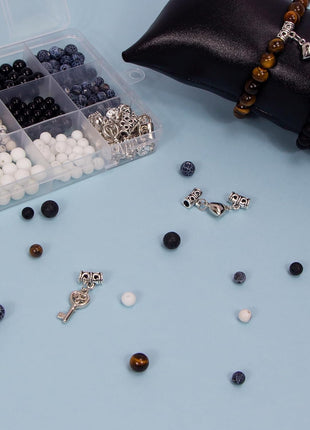 Mchruie Stone Beads for Jewelry Making, Charm Bracelet Making Kit, 450Pcs Beads for Bracelets Making Kit DIY Magnetic Bracelets for Couples Lovers