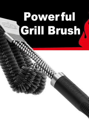 GRILLART Grill Brush and Scraper, Extra Strong BBQ Cleaner Accessories, Safe Wire Bristles Barbecue Triple Scrubbers Cleaning Brush for Gas/Charcoal Grilling Grates, Wizard Tool BR 8115
