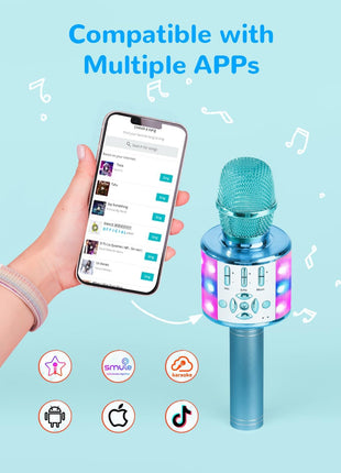 Amazmic Kids Karaoke Microphone Machine Toys for Girls Bluetooth Microphone with LED Light, Christmas Birthday Gift for Girls Boys 3-12+ Years Old (Blue)