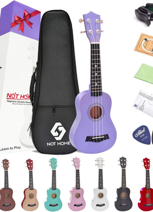 Soprano Ukulele Beginner Pack, 21 Inch Basswood kids Ukuleles Starter Kit with Gig Bag Spare Strings Tuner and Picks. (purple)