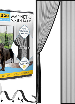 AUGO Magnetic Screen Door - Self Sealing, Heavy Duty, Hands Free Mesh Partition Keeps Bugs Out - Pet and Kid Friendly - Patent Pending Keep Open Feature - 38 Inch x 83 Inch