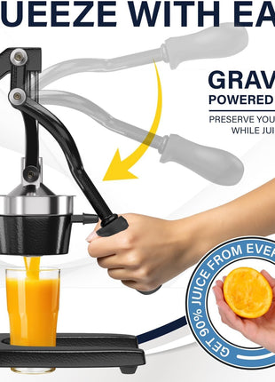 Eurolux Ultra-Premium Cast Iron Juicer | Extra-Large, Heavy Duty, Commercial Grade, Stainless Steel Manual Hand Press Citrus Squeezer For Fresh Orange Juice, Pomegranate, Lemon, and Much More (Black)