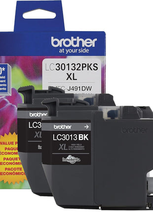 Brother Genuine LC30132PKS 2-Pack High Yield Black Ink Cartridges, Page Yield Up to 400 Pages/Cartridge, LC3013