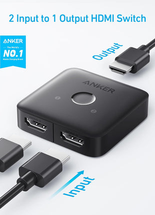 Anker HDMI Switch, 2 in 1 Out HDMI Switcher, Monitor Switch with 4K@60Hz | Smooth Finish, Supports HDR/3D/Dolby, for Laptops/PC/Xbox/PS5/PS4/Projector, and More