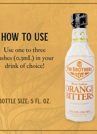 Fee Brothers West Indian Orange Cocktail Bitters, 5 fl oz (150ml) | Aromatic Cocktail Mixer & Concentrated Flavoring, Gluten Free, Vegan-Friendly
