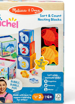 Melissa & Doug® Ms. RachelTM Sort and Count Nesting and Stacking Blocks with Wooden Fish Preschool Learning Toy for Boys, Girls - FSC Certified