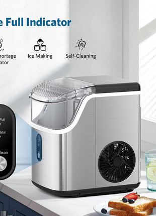 COWSAR Nugget Ice Makers Countertop Soft Chewable Pellet Ice Machine with Auto-Cleaning Function, 34Lbs/24H, Portable Ice Makers for Kitchen, Office, Home,Silver