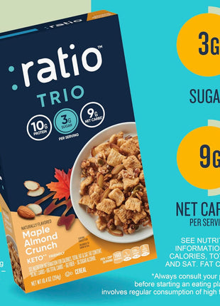 Ratio Trio Maple Almond Crunch Cereal, 10g Protein, Keto Friendly, 10.4 oz