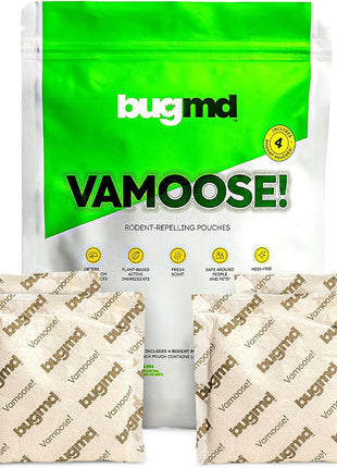 BugMD Vamoose! Rodent Repellent Pouches (1 Pack, 4 Pouches) Plant-Powered Rat Repellent, Mouse Deterrent, Indoor & Outdoor Mice Repellent, Best Mouse Repellent, Natural Rat & Mouse Repellent