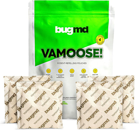 BugMD Vamoose! Rodent Repellent Pouches (1 Pack, 4 Pouches) Plant-Powered Rat Repellent, Mouse Deterrent, Indoor & Outdoor Mice Repellent, Best Mouse Repellent, Natural Rat & Mouse Repellent