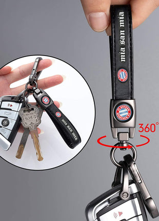 Genuine Leather Car Keychain for Bayern Munich UEFA Fans Key Chain for Men and Women Family Present Key Ring Accessories