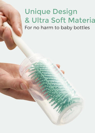 Momcozy 7-in-1 Baby Bottle Brush Set with Drying Rack, Green | Silicone Nipple Straw Brushes, Soap Dispenser Storage Box, Foldable Drain Rack, Portable Bag, BPA-Free, Home & Travel