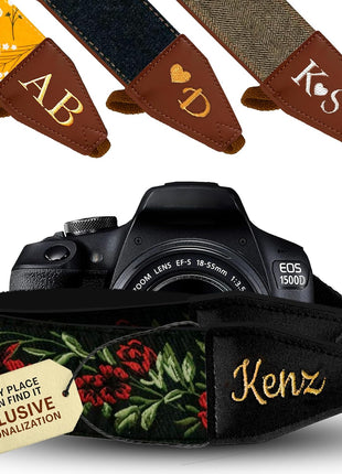 Camera Strap - Shoulder, Crossbody & Neck Camera Strap for Photographers, Fits All Cameras, Canon Nikon Sony Fujifilm, Padded Strap W/ Quick Release, Embroidered Cotton & Leather Ends, Blue
