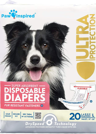Paw Inspired 32ct Disposable Dog Diapers | Female Dog Diapers Ultra Protection | Diapers for Dogs in Heat, Excitable Urination, or Incontinence (Small)