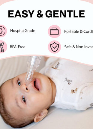 Happy Breathing Baby Nasal Aspirator, Hospital Grade Electric Nose Sucker for Newborns, Infants & Toddlers, 3 Suction Levels, Rechargeable Mucus Remover for Congestion, Soft Silicone Tips & Case