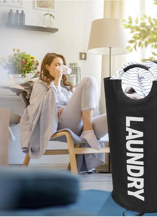 Maxsilan 90L Large Laundry Basket, Freestanding Tall Clothes Hamper, Collapsible Laundry Bag, Black
