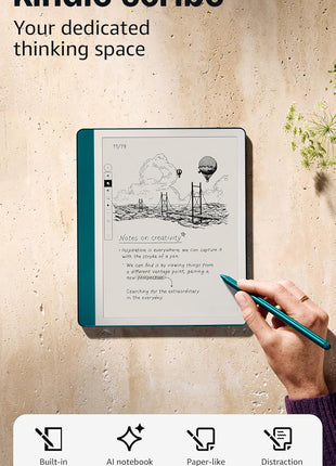 Amazon Kindle Scribe (64GB) - Your notes, documents and books, all in one place. With built-in AI notebook summarization. Includes Premium Pen - Metallic Jade