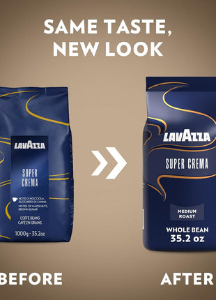 Lavazza Super Crema Whole Bean Coffee, Medium Espresso Roast, Arabica and Robusta Blend, 2.2 lb Bag, Package May Vary (Pack of 1)