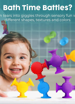 BUNMO Bath Toys Suction - Connect, Build, Create - Toddler Bath Toys - Hours of Fun & Creativity - Fine Motor Skills - Stimulating Sensory Toys - Non-Mouthable Toy - Textured 10 Pack