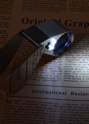 40X Full Metal Illuminated Jewelry Loop Magnifier, XYK Pocket Folding Magnifying Glass Jewelers Eye Loupe with LED(LED Currency Detecting/Jewelry Identifying)