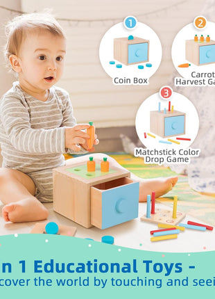 TOOKYLAND Montessori Toys for 1 Year Old, 8 in 1 Learning Educational Set | Wooden Toys Set (Includes Stacking Cups, 3-in-1 Educational Box, Pound Bench, Shape Puzzle and More)